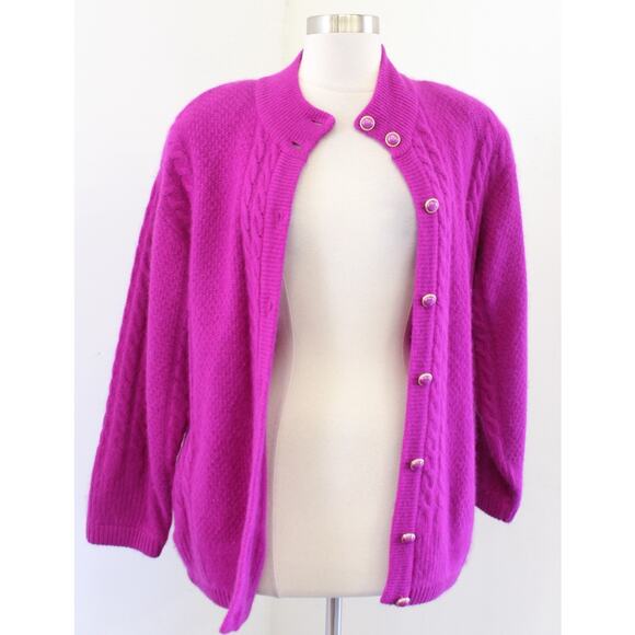 Vtg 90s Berry Magenta Lambswool Angora Rabbit Hair Sweater Jacket Cardigan Sz XS - Picture 4 of 6